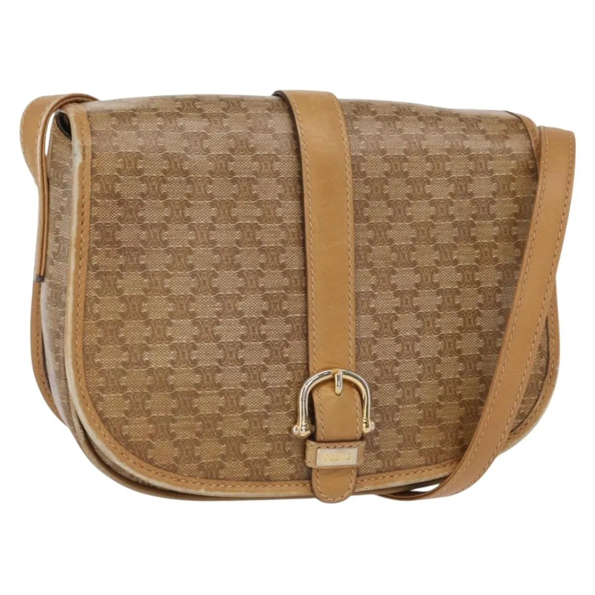 Celine Vintage Macadam Canvas, Beige, Canvas, Shoulder Bag