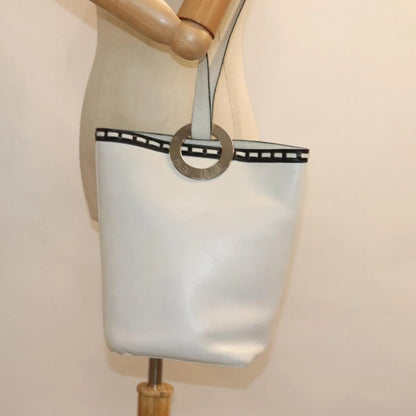 Celine Vintage Circle Logo Leather, White, Leather, Shoulder Bag