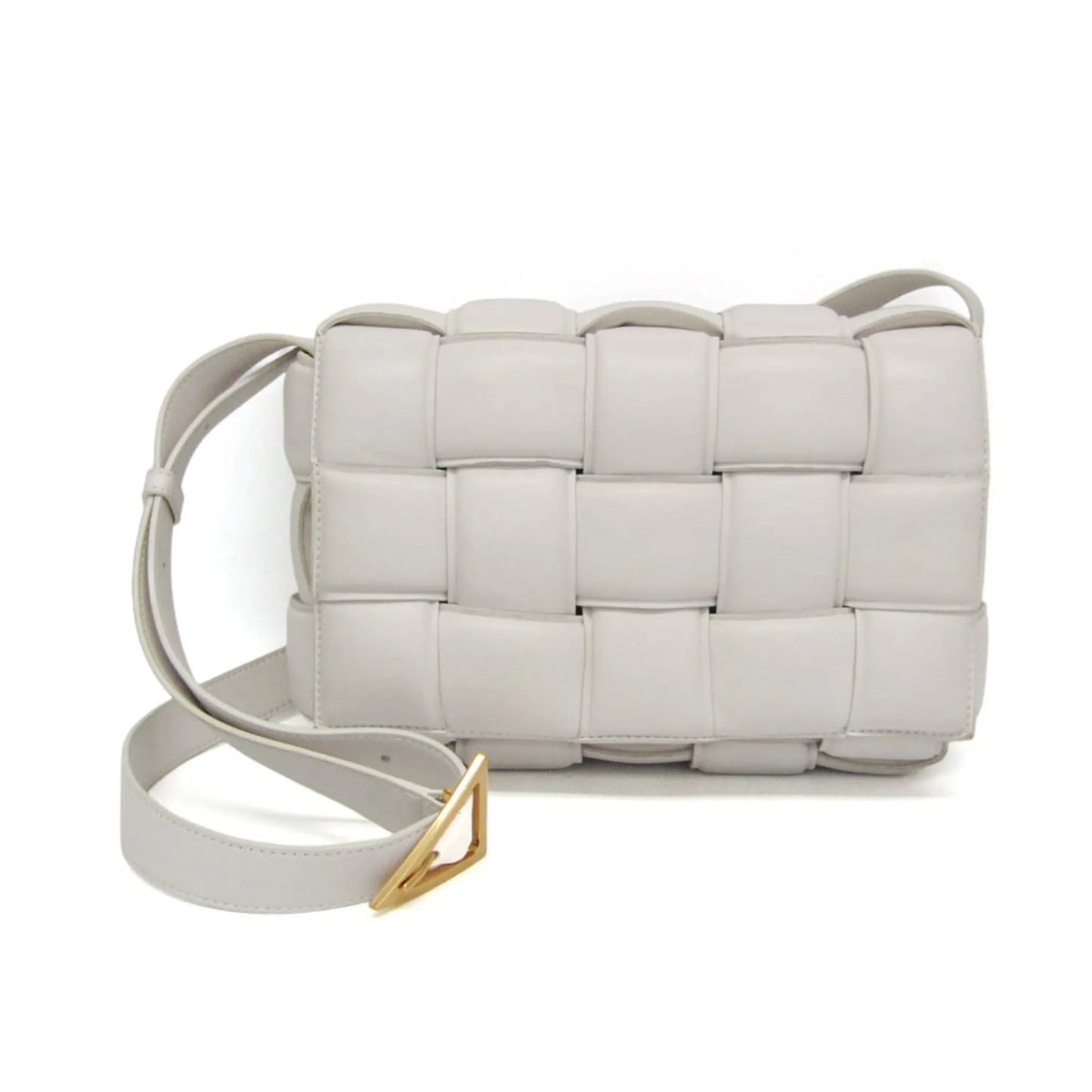 Bottega Veneta Cassette Chain Padded Maxi Intrecciato Leather, White, Leather, Shoulder Bag