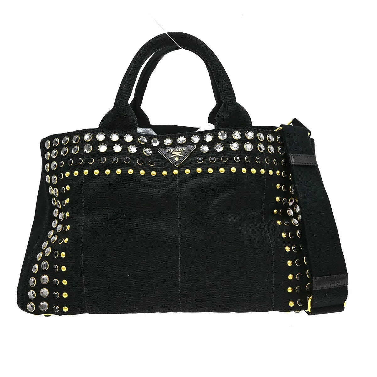 Prada Canapa Convertible Tote Rhinestone Embellished Canvas, Black, Canvas, Handbag