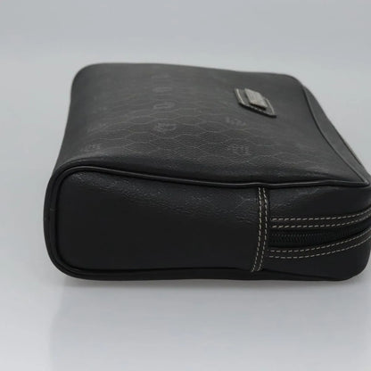 Christian Dior Vintage Honeycomb Zip Coated Canvas, Black, Canvas, Clutch