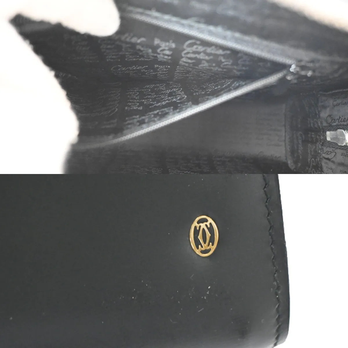 Cartier Pouch with a handle Box Calf, Black, Leather, Clutch