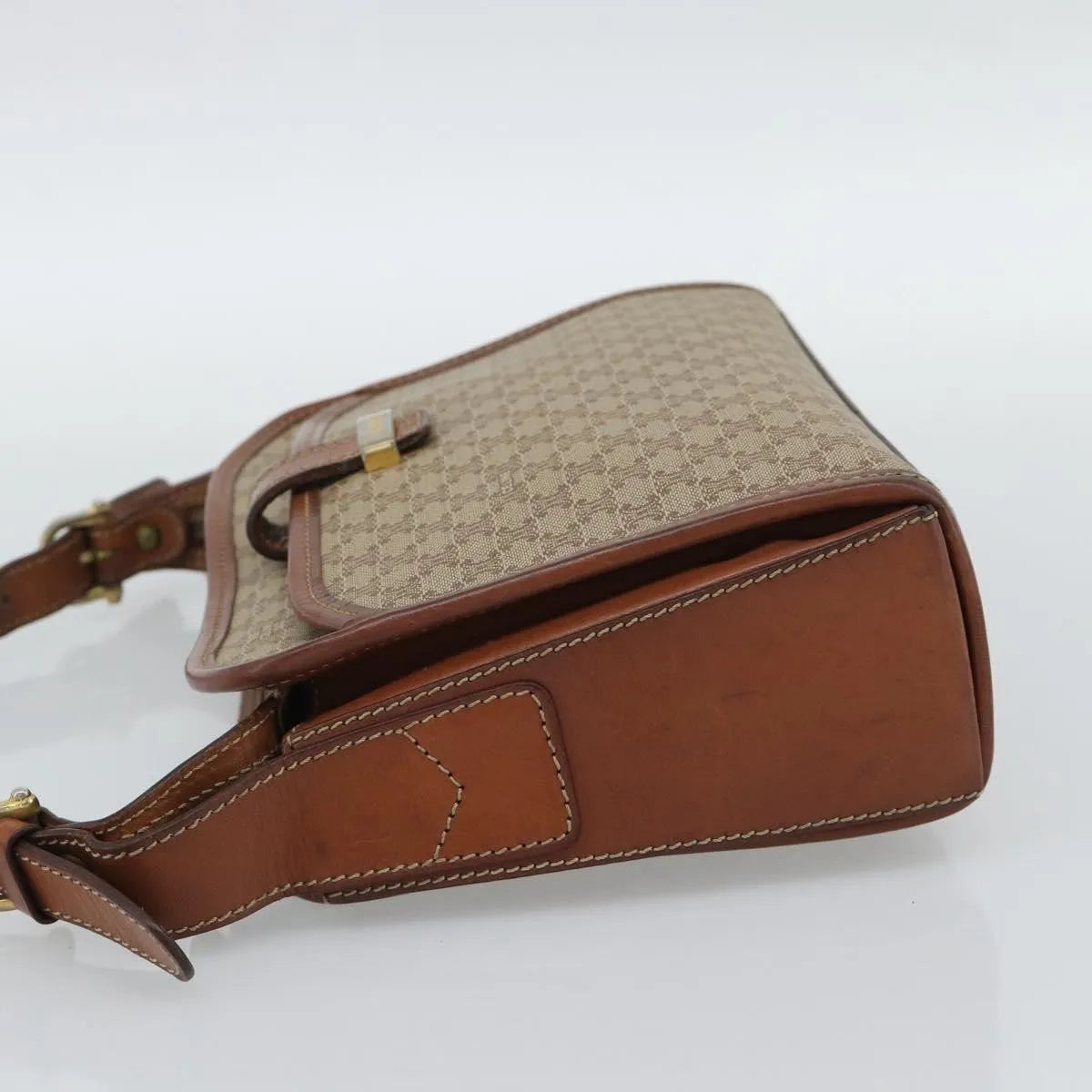 Celine Vintage Macadam Canvas and Leather, Beige, Canvas, Shoulder Bag