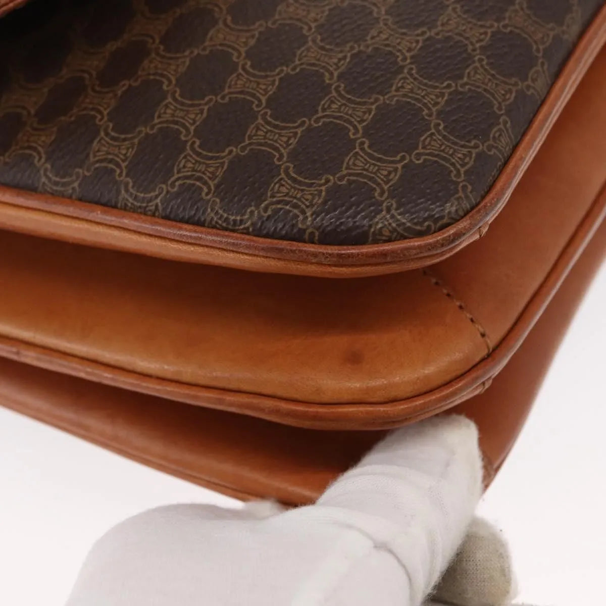 Celine Vintage Macadam Canvas and Leather, Brown, Canvas, Shoulder Bag