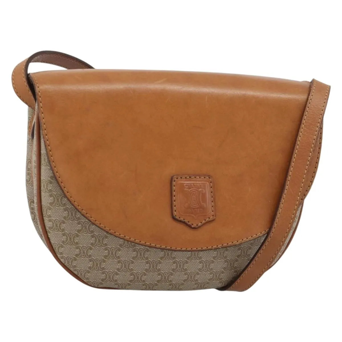 Celine Vintage Macadam Canvas and Leather, Beige, Canvas, Shoulder Bag