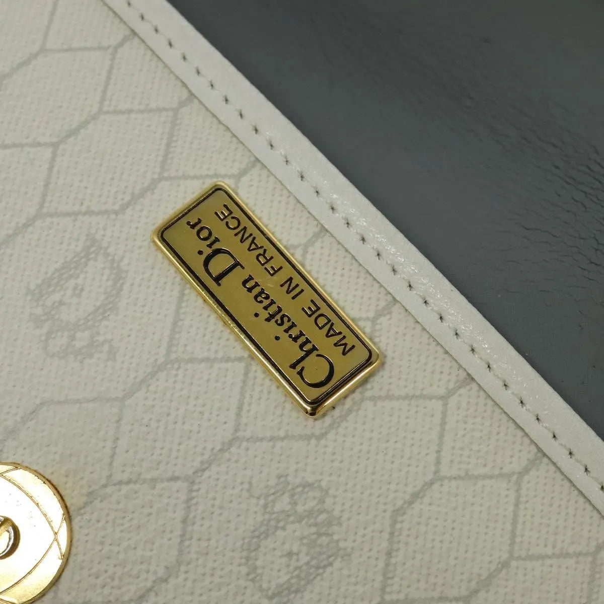 Christian Dior Vintage Honeycomb Flap Canvas and Leather, White, Canvas, Shoulder Bag