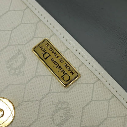 Christian Dior Vintage Honeycomb Flap Canvas and Leather, White, Canvas, Shoulder Bag