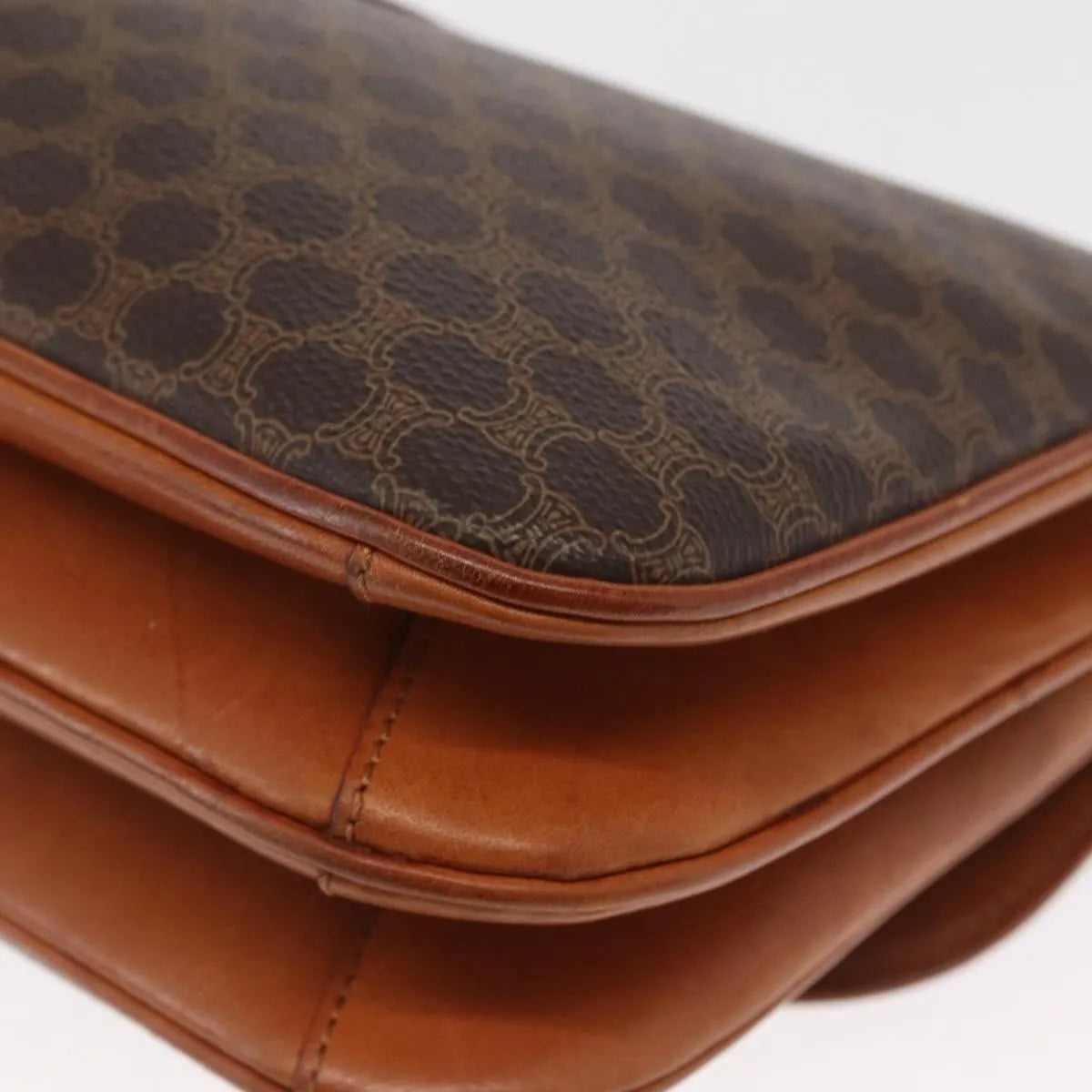 Celine Vintage Macadam Canvas and Leather, Brown, Canvas, Shoulder Bag