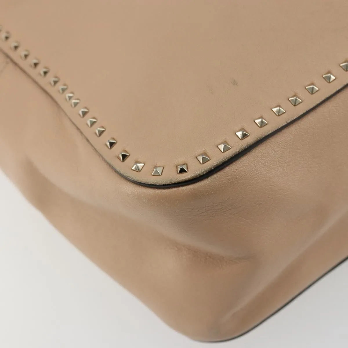 Valentino Garavani Convertible Zip Satchel Leather with Micro Rockstuds, Beige, Leather, Handbag
