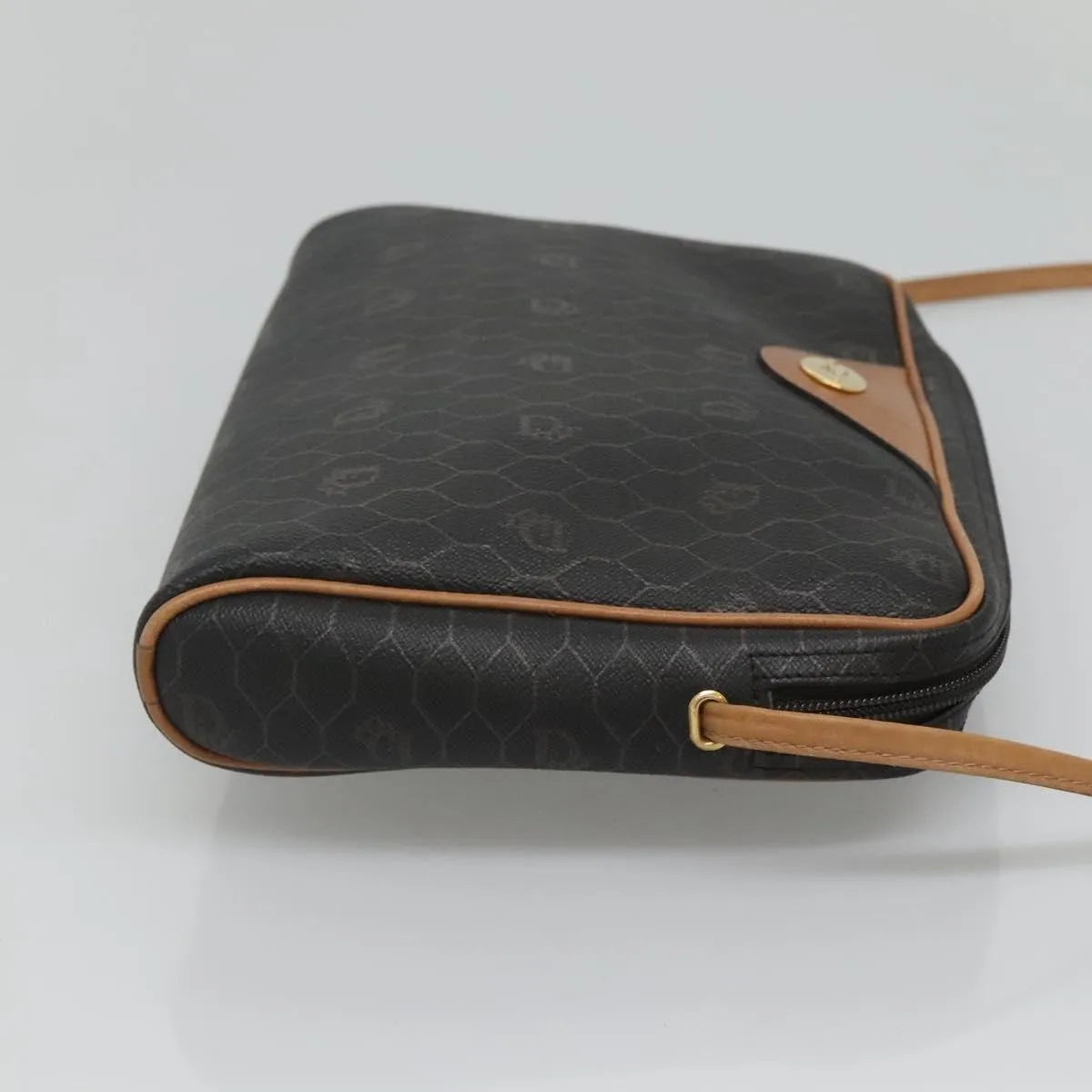 Christian Dior Vintage Honeycomb Canvas and Leather, Black, Canvas, Shoulder Bag