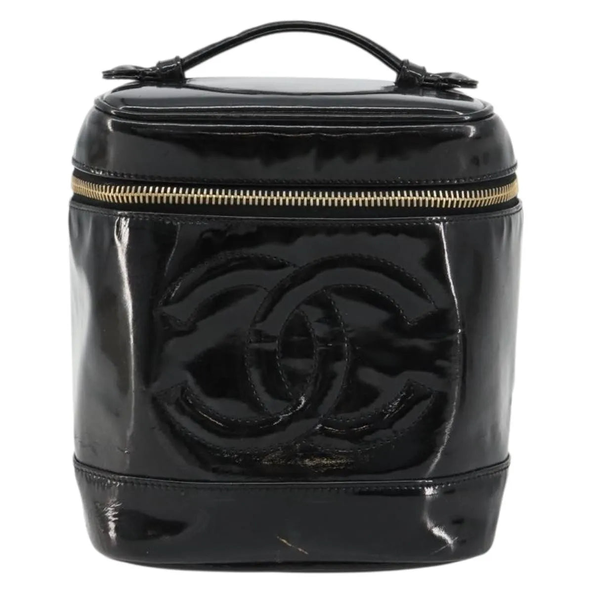 Chanel Vintage Timeless Cosmetic Case Patent, Black, Patent Leather, Handbag