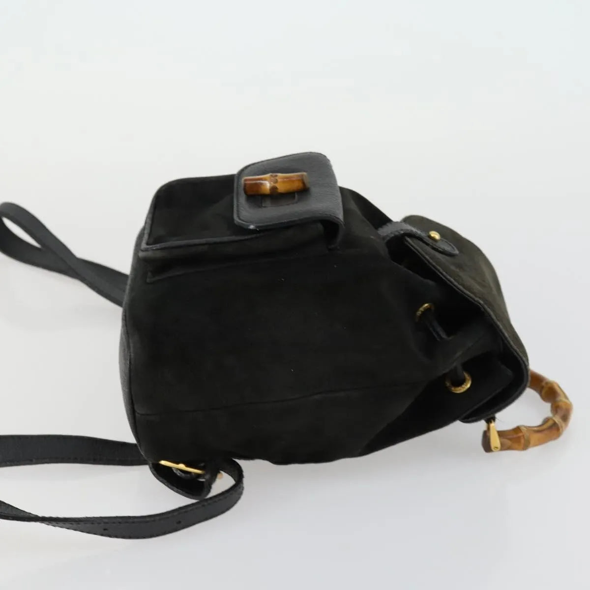 Gucci Vintage Bamboo Suede, Black, Leather, Backpack