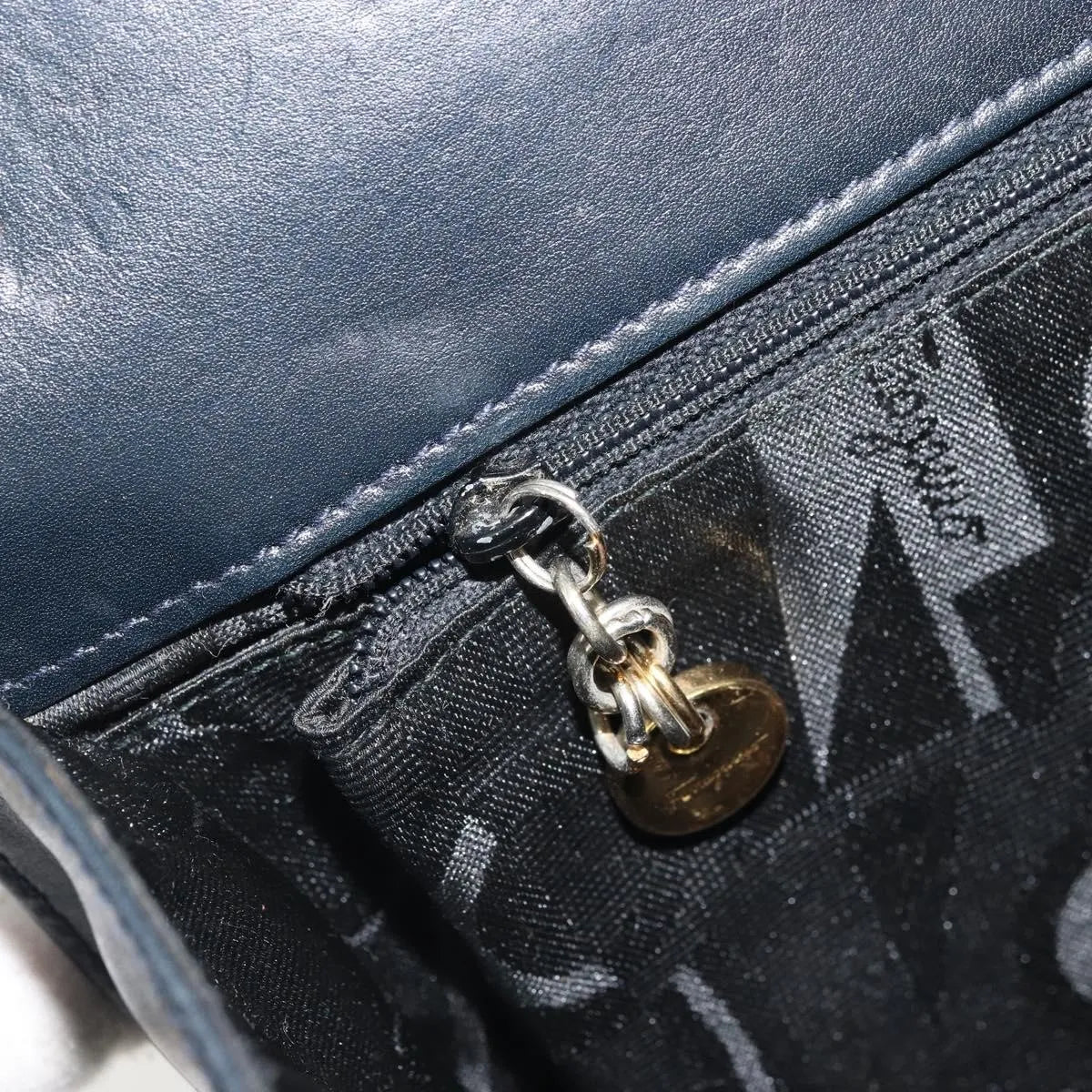Salvatore Ferragamo Vintage Gancini Chain Leather, Navy, Leather, Shoulder Bag