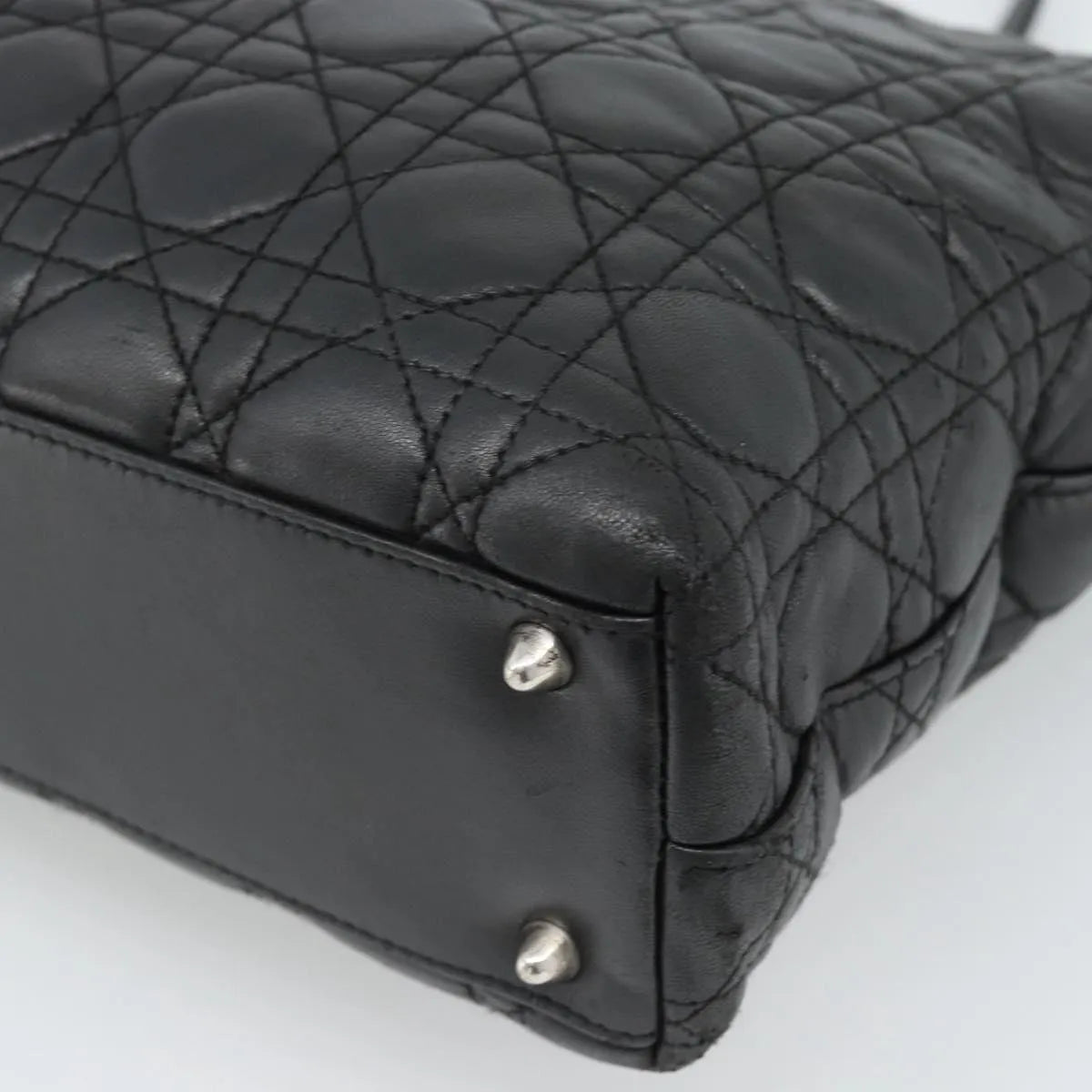 Christian Dior Vintage Lady Dior Tote Cannage Quilt Lambskin, Black, Leather, Tote Bag