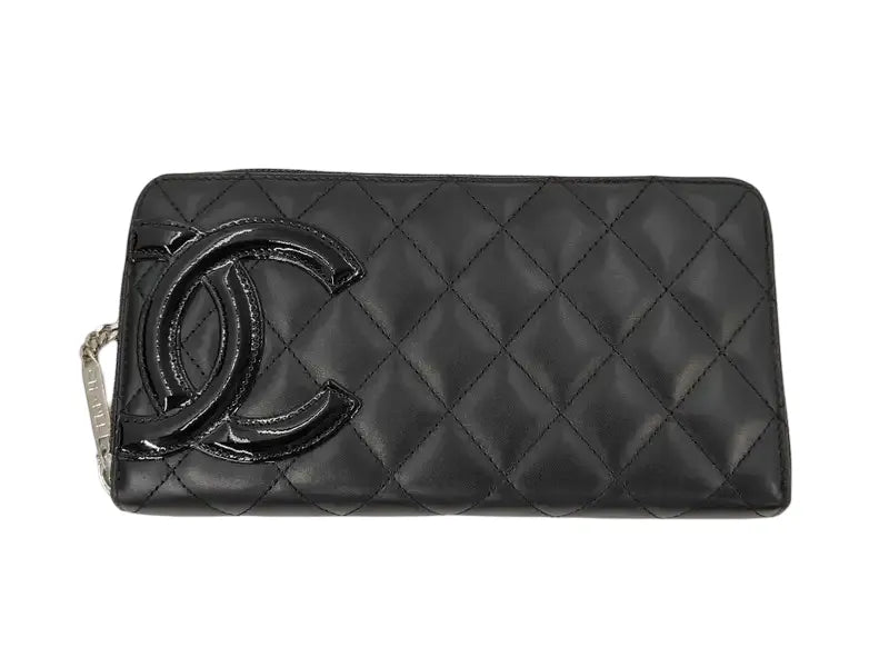 Chanel Cambon Zip Around Quilted Lambskin, Black, Leather, Wallet