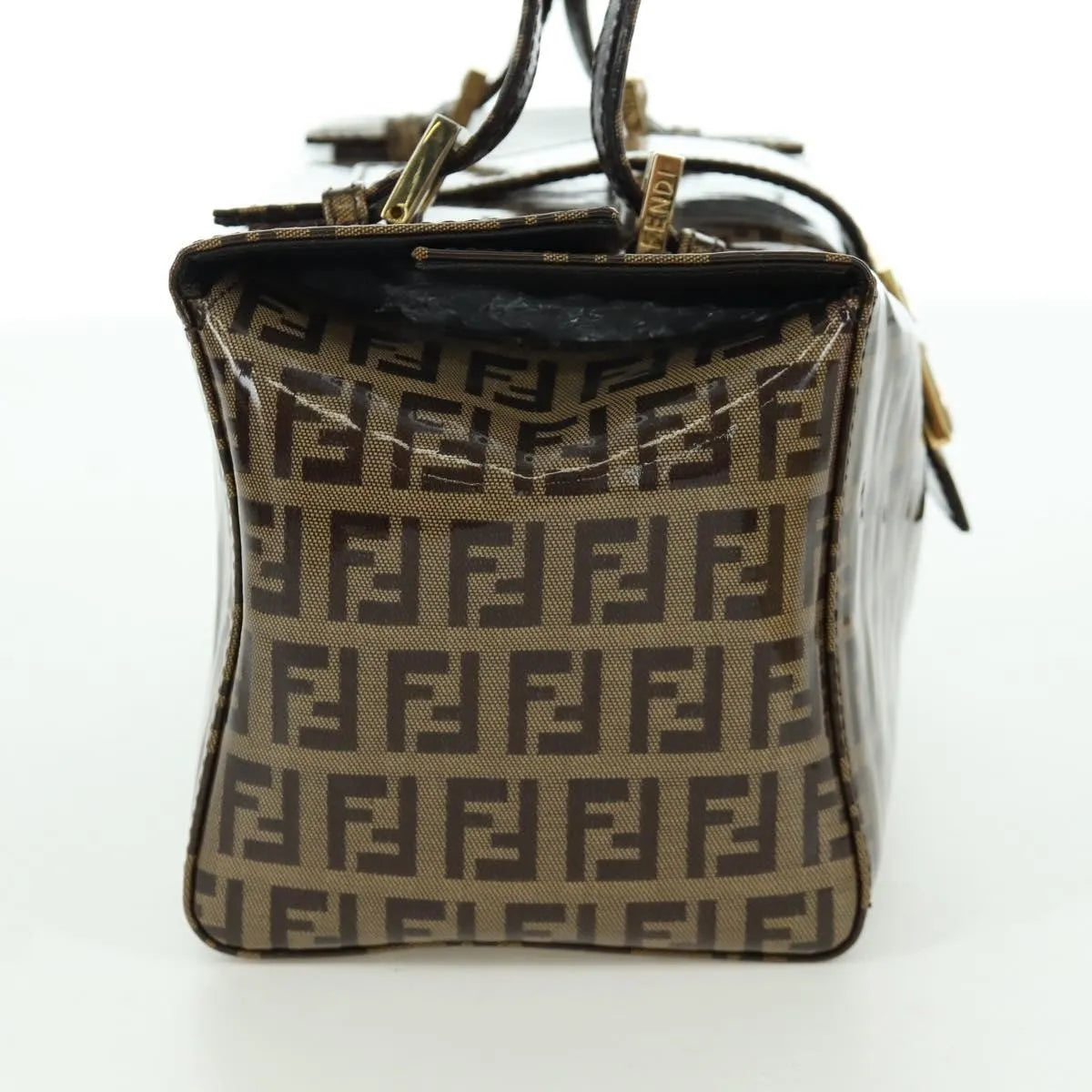 Fendi Mamma Baguette Zucca patent leather, Brown, Canvas, Shoulder Bag