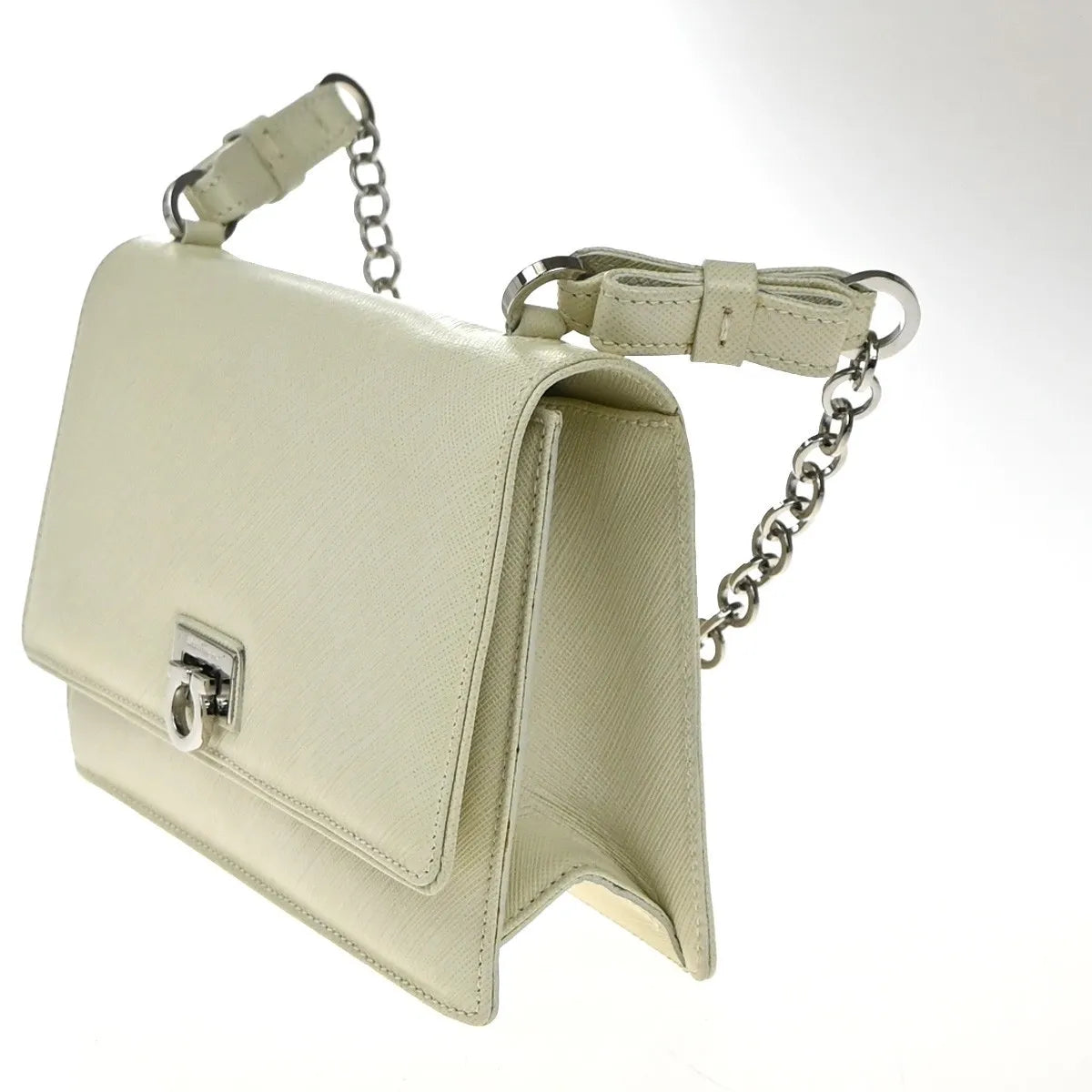 Salvatore Ferragamo Gancini Leather, White, Leather, Shoulder Bag
