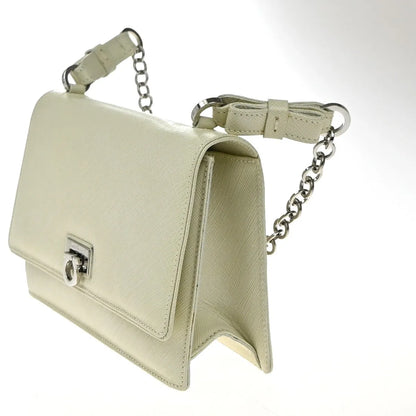 Salvatore Ferragamo Gancini Leather, White, Leather, Shoulder Bag