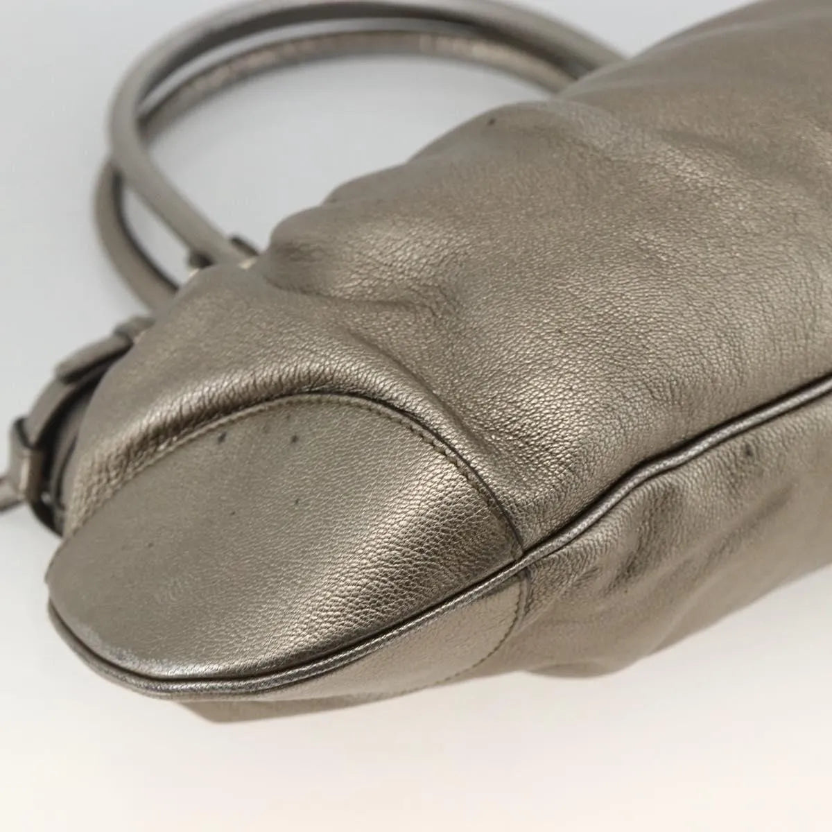 Salvatore Ferragamo Gancini Leather, Silver, Leather, Handbag