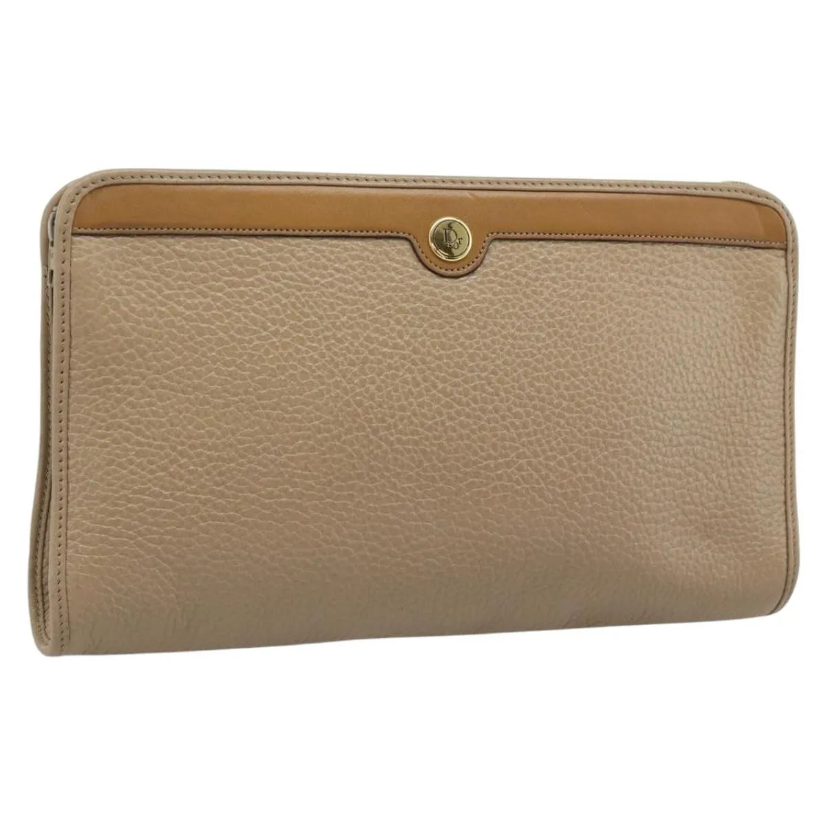 Christian Dior Vintage Zip Pochette Leather, Beige, Leather, Clutch