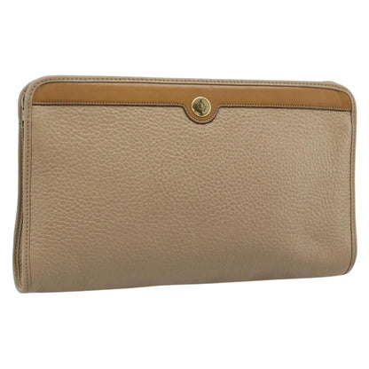 Christian Dior Vintage Zip Pochette Leather, Beige, Leather, Clutch