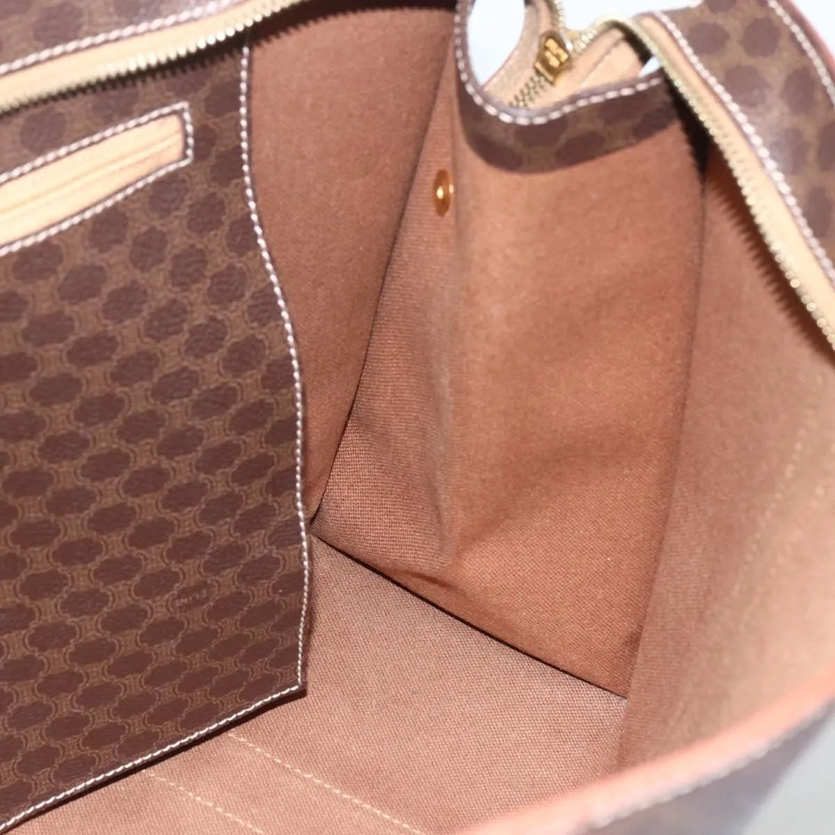 Celine Vintage Macadam Shopper Tote Canvas and Leather, Brown, Canvas, Tote Bag