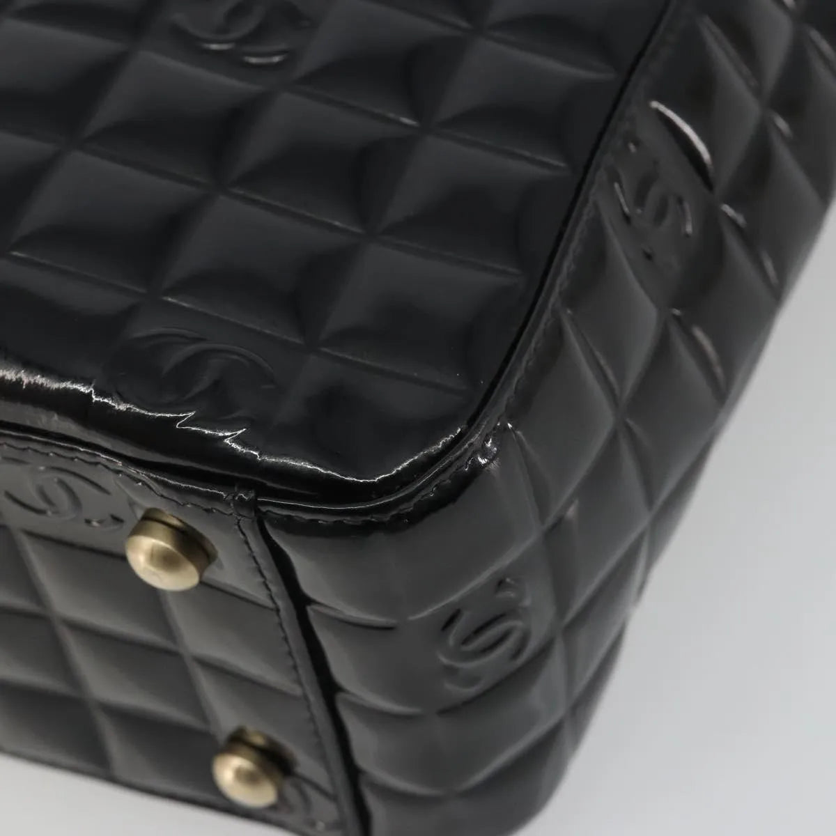 Chanel Chocolate Bar CC Tote Quilted Patent, Black, Patent Leather, Tote Bag