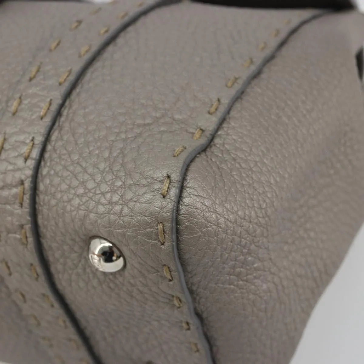 Fendi Selleria Linda Satchel Pebbled Leather, Gray, Leather, Handbag