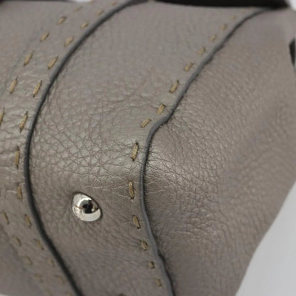 Fendi Selleria Linda Satchel Pebbled Leather, Gray, Leather, Handbag