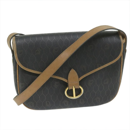 Christian Dior Vintage Honeycomb Flap Canvas and Leather, Black, Canvas, Shoulder Bag