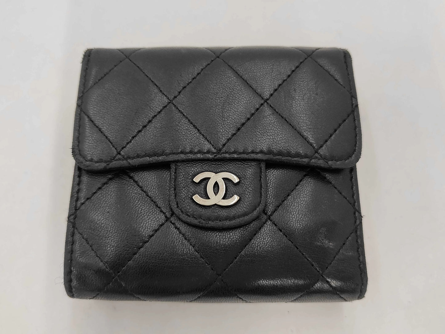 Chanel Trifold Flap Lambskin, Black, Leather, Wallet