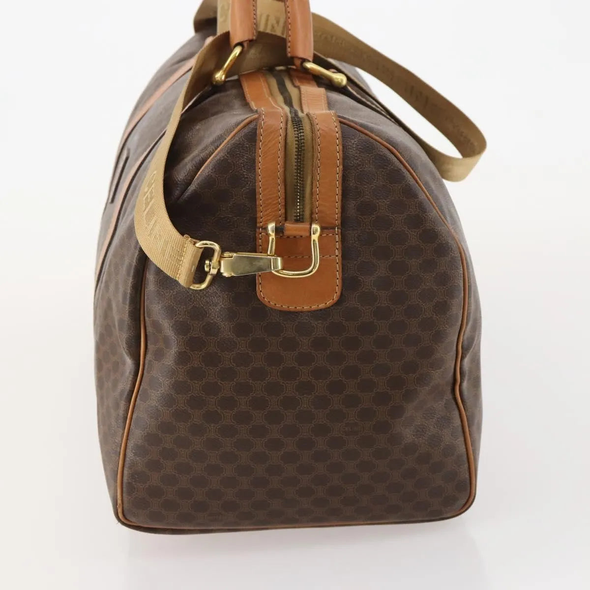 Celine Vintage Duffle Canvas and Leather, Brown, Canvas, Travel Bag