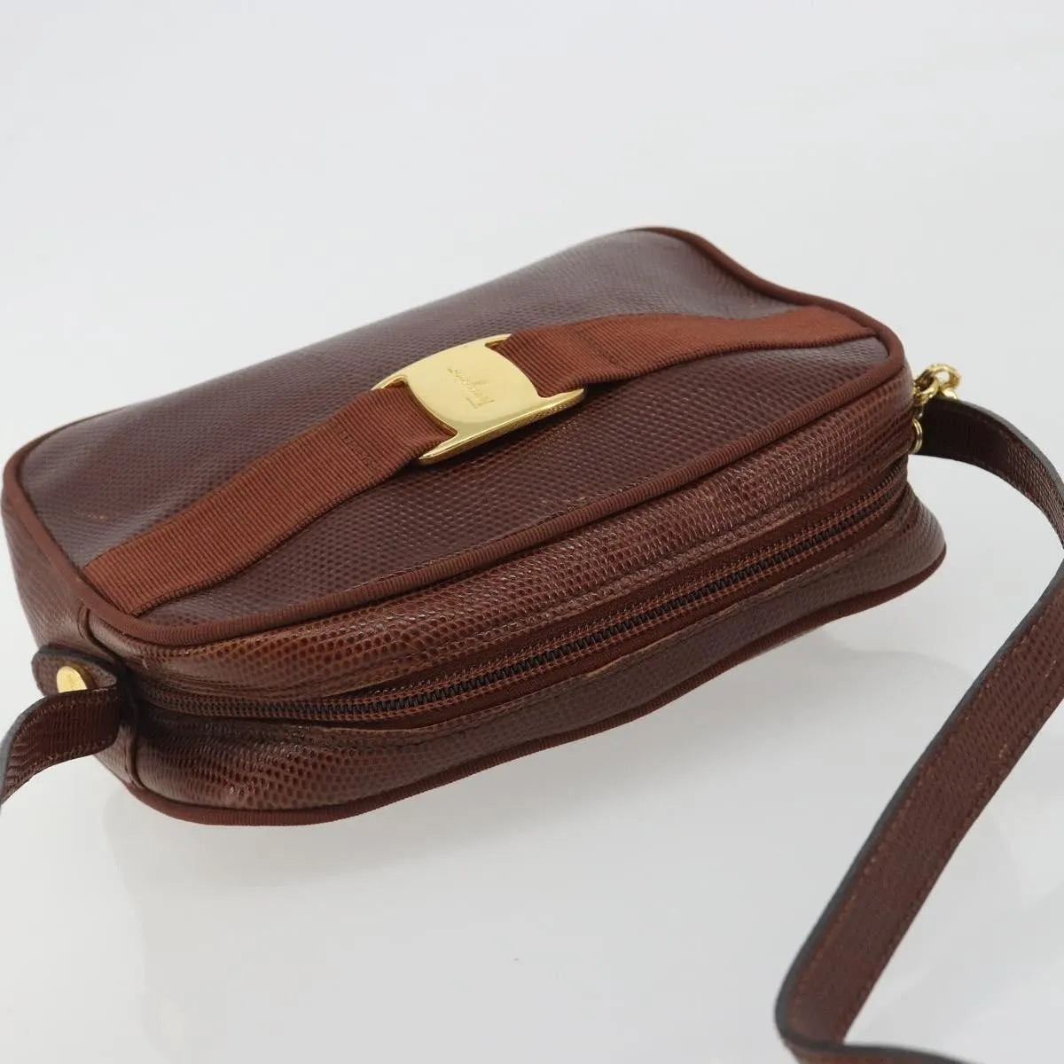 Salvatore Ferragamo Vara Bow camera Leather, Brown, Leather, Shoulder Bag