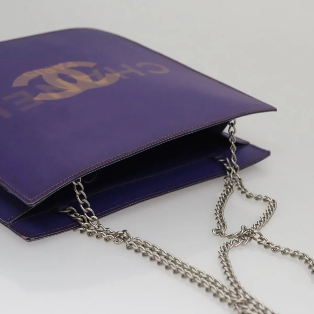 Chanel Vintage Holographic Chain Tote Vinyl, Purple, Plastic, Tote Bag
