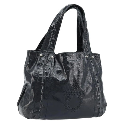 Salvatore Ferragamo Gancini Handle Tote Leather, Black, Leather, Handbag