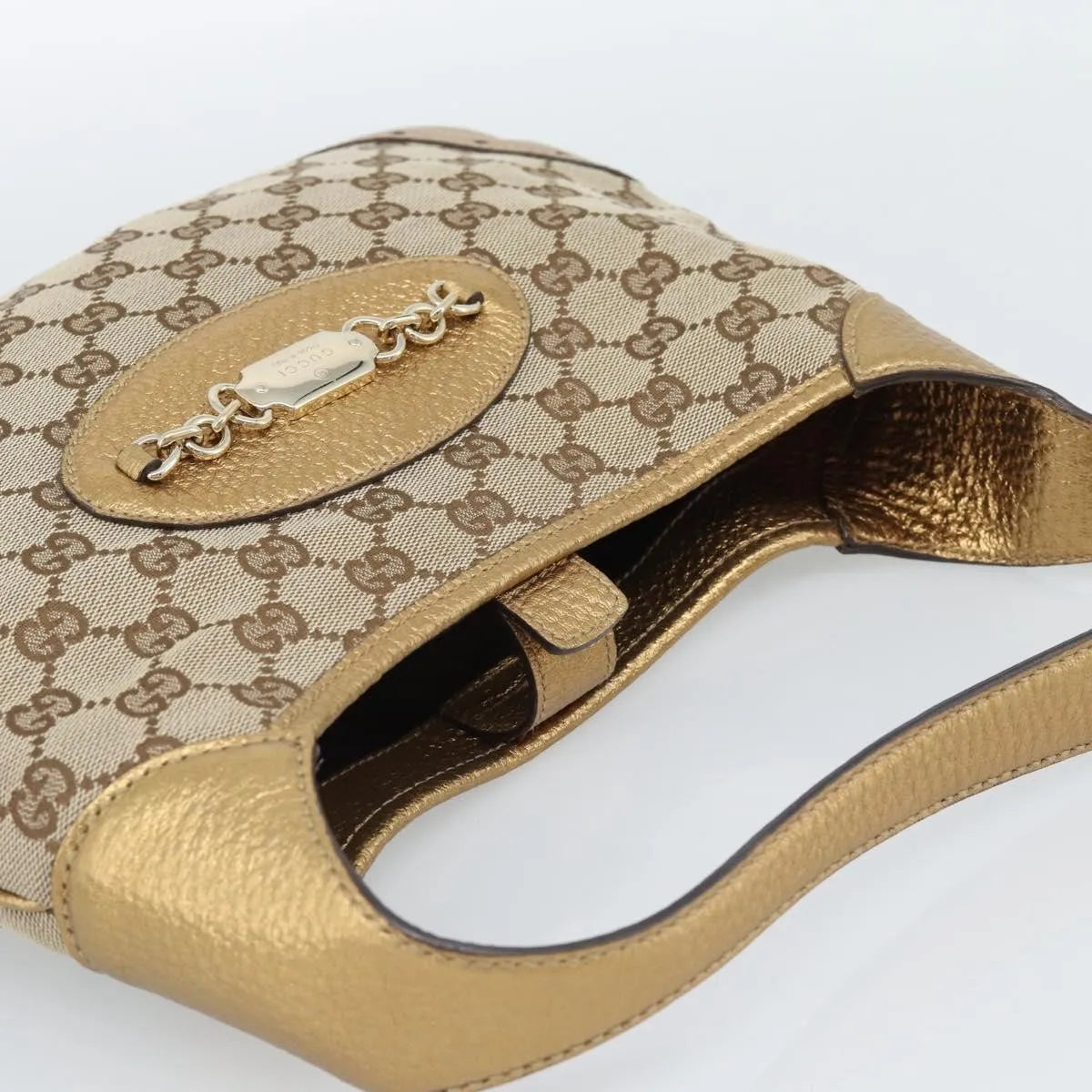 Gucci Vintage Jackie O Chain Hobo GG Canvas, Beige, Canvas, Handbag