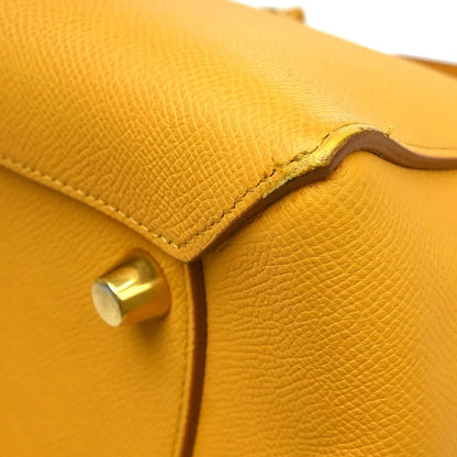 Celine Belt Textured Leather, Yellow, Leather, Handbag