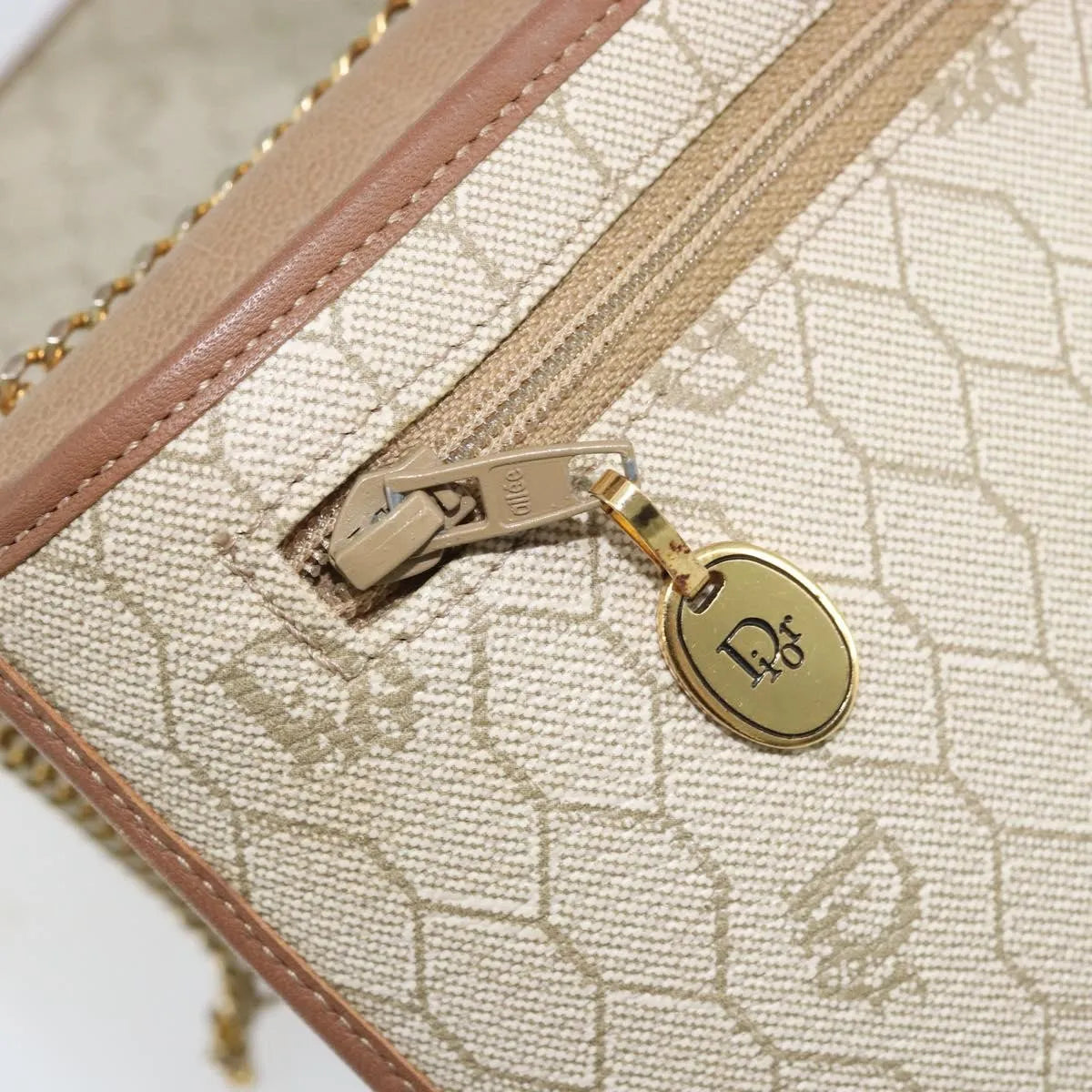 Christian Dior Vintage Honeycomb chain Canvas, Beige, Canvas, Shoulder Bag