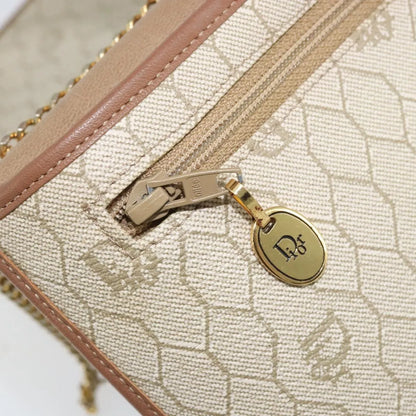 Christian Dior Vintage Honeycomb chain Canvas, Beige, Canvas, Shoulder Bag
