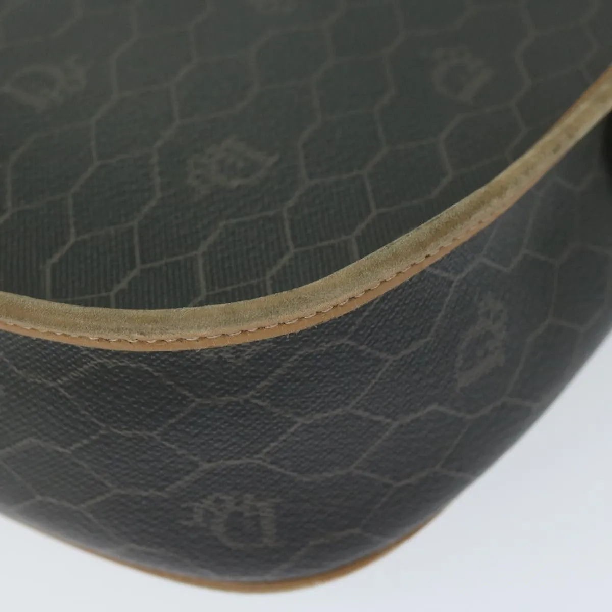 Christian Dior Vintage Honeycomb Flap Canvas and Leather, Black, Canvas, Shoulder Bag