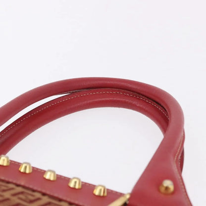 Fendi Studded Handle canvas, Red, Canvas, Handbag