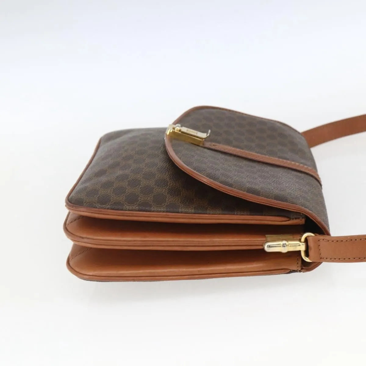 Celine Vintage Macadam Canvas and Leather, Brown, Canvas, Shoulder Bag