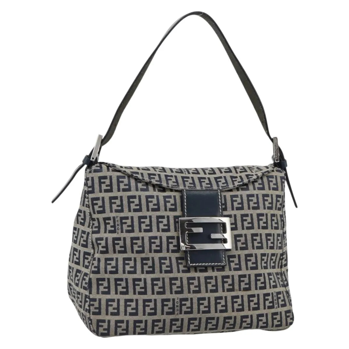 Fendi Zucchino Canvas Mamma Baguette canvas, Navy, Canvas, Shoulder Bag