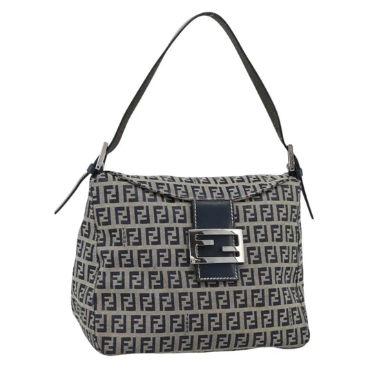 Fendi Zucchino Canvas Mamma Baguette canvas, Navy, Canvas, Shoulder Bag