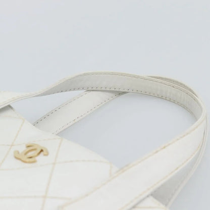 Chanel Surpique Tote Quilted Leather, White, Leather, Tote Bag