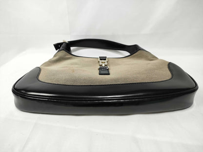 Gucci Vintage Jackie Shoulder Canvas and Leather, Beige, Canvas, Handbag