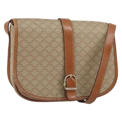 Celine Vintage Macadam Canvas and Leather, Beige, Canvas, Shoulder Bag
