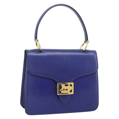 Celine Vintage Carriage Top Handle Leather, Blue, Leather, Handbag