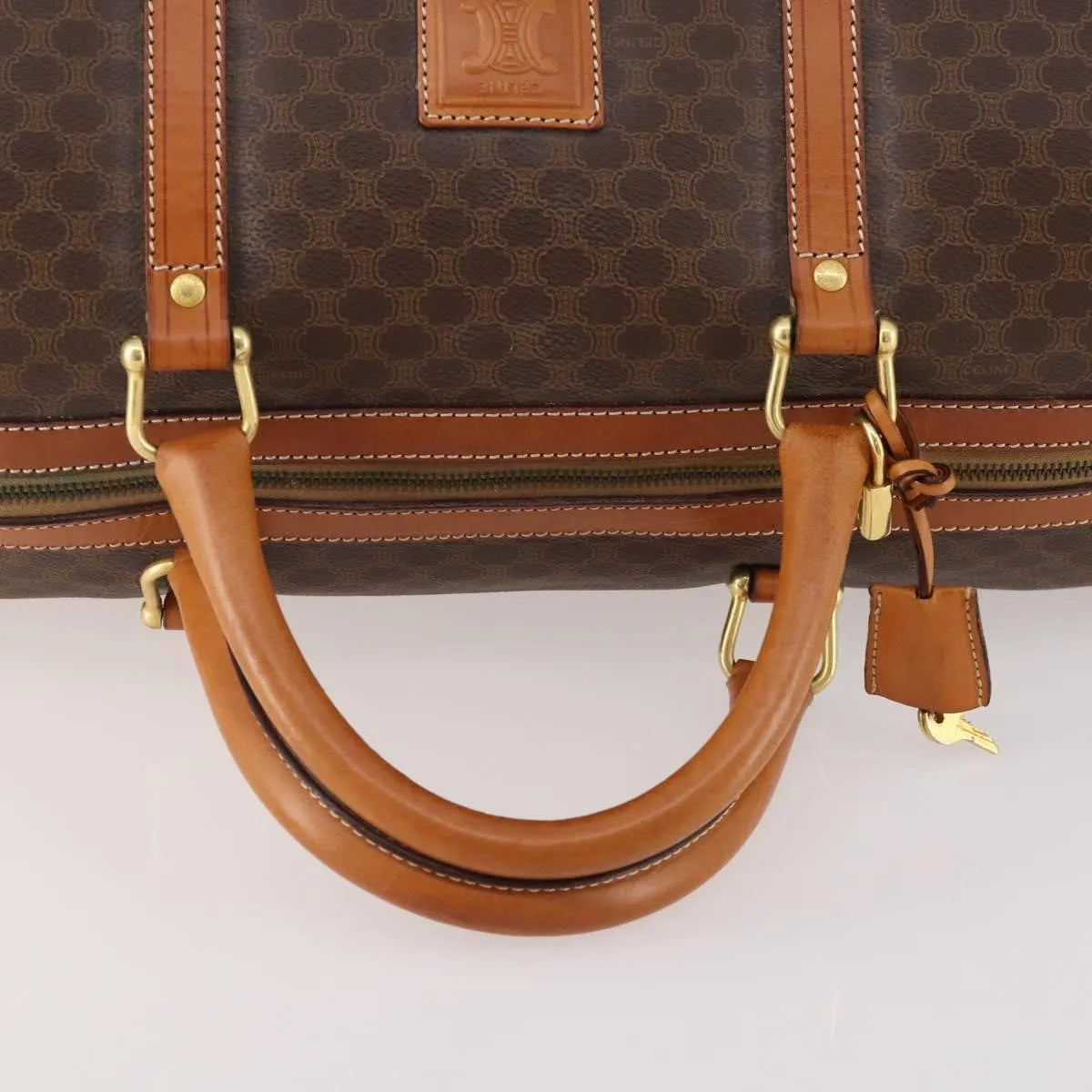 Celine Vintage Duffle Canvas and Leather, Brown, Canvas, Travel Bag