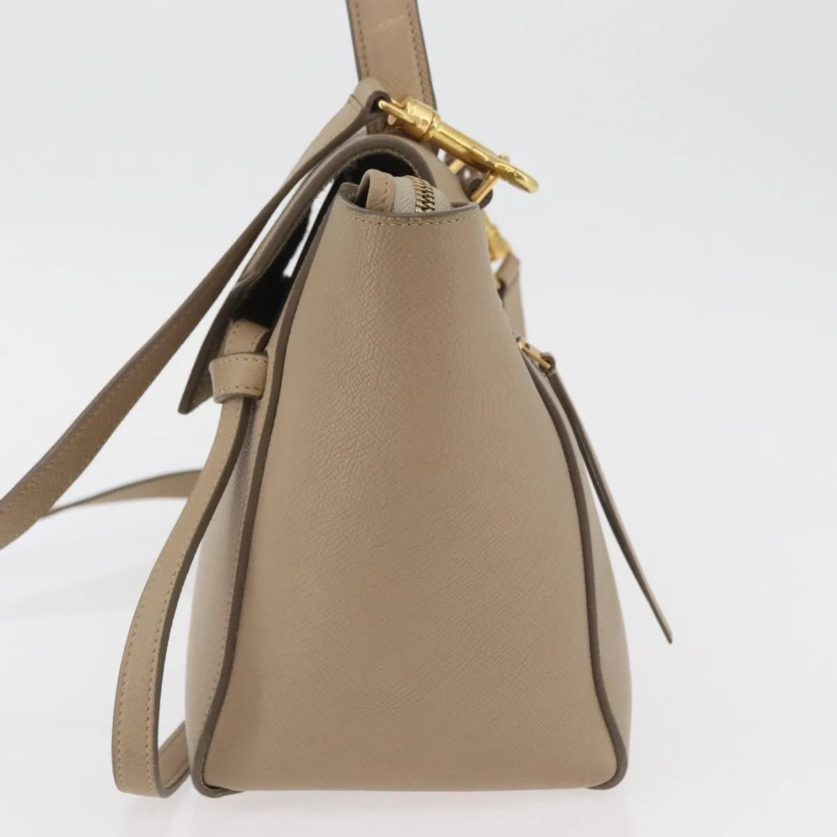 Celine Belt Calfskin, Beige, Leather, Handbag